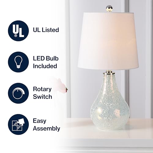 JONATHAN Y Mona Coastal Mini LED Table Lamp 20" Bedside, Mosaic White - color: White
