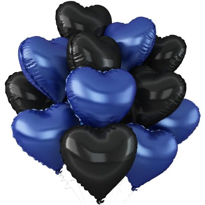 Black Blue Heart Balloons, 12Pcs 18Inch Heart Shaped Balloons - color: Black Blue
