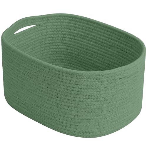 ECDYQXVU 15x10x9 Inch Woven Cotton Rope Storage Basket, 1 Pack - color: Green, size: 1 Pack
