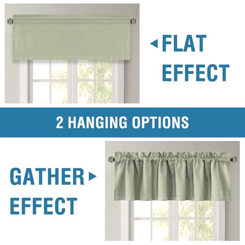 H.VERSAILTEX 100% Blackout Curtain Valances for Kitchen Windows/Bathroom/Living Room/Bedroom Thermal Insulated Rod Pocket Valances for Windows, 2 Pack, 52" x 18", Light Sage - color: Light Sage