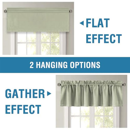 H.VERSAILTEX 100% Blackout Curtain Valances for Kitchen Windows/Bathroom/Living Room/Bedroom Thermal Insulated Rod Pocket Valances for Windows, 2 Pack, 52" x 18", Light Sage - color: Light Sage