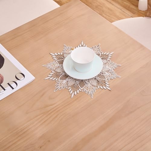 Natural Linen Doily 11" Round Beige Lace Coffee Small Table Topper - color: Natural, size: 11” Round