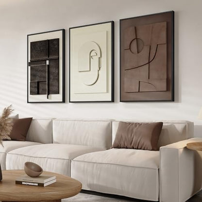 3D Textured Framed Abstract Wall Art Set, 3 Piece Modern Artwork, 16x24 In - color: Black White Brown, size: 16"w X 24"h X 3pcs