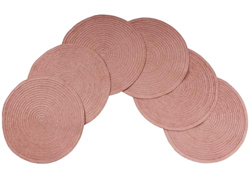Eden Woven Braided Velvet Table Placemats 15 Inches Round Set of 6 Non-Slip Dining & Kitchen Table Mats Dusty Rose - color: Dusty Rose