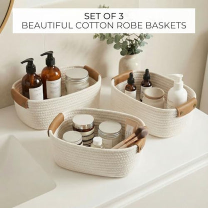 Beautiful Storage Basket Set of 3 - Sturdy Rope Baskets for Shelves - color: Beige
