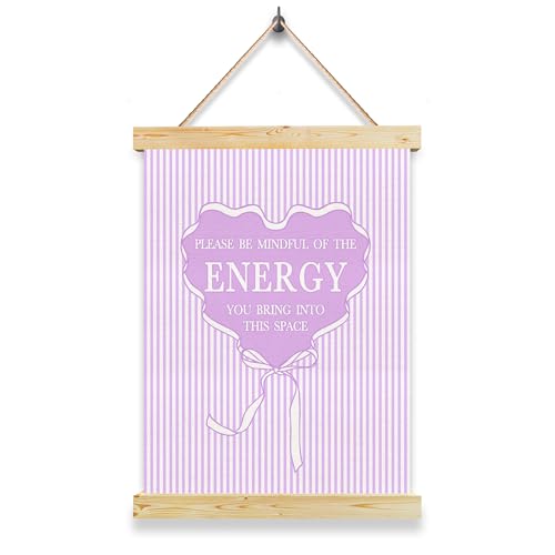 Purple Spiritual Wall Decor Art, Please Be Mindful of the Energy you Bring Sign, Yoga Room Decoration, Healing Meditation Posters, Positive Quotes Office Wall Art, Gift for Coworker or Friends - color: purple