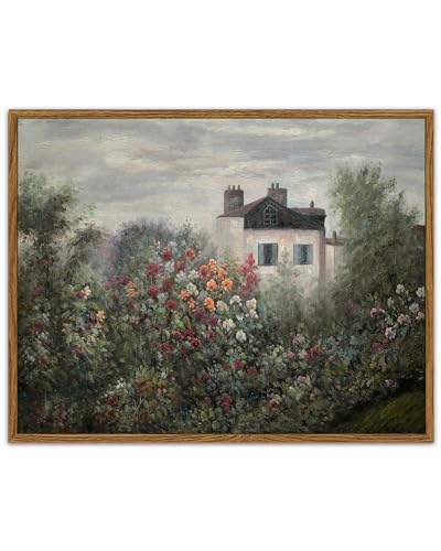 SHENIFY Landscape Framed Canvas Wall Art Vintage Classical Flower Garden Prints Hallway Bathroom Office Decor - 11x14in Natural Framed - color: Flower Garden, size: 14"L x 11"W