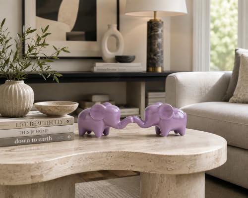 4 Inch Purple Ceramic Elephant Figurines Set of 2 - color: Purple