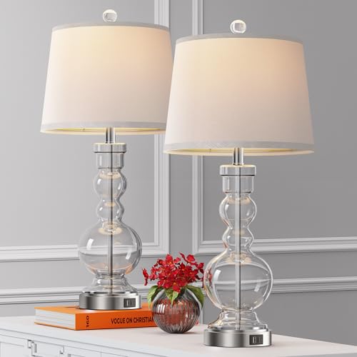 Hamucd 3-Way Dimmable Touch Control Clear Grey Glass Table Lamps Set of 2 with USB A+C for Modern Comtemporary Bedroom Nightstand Living Room Decor(Bulbs Included) (Clear) - color: Clear