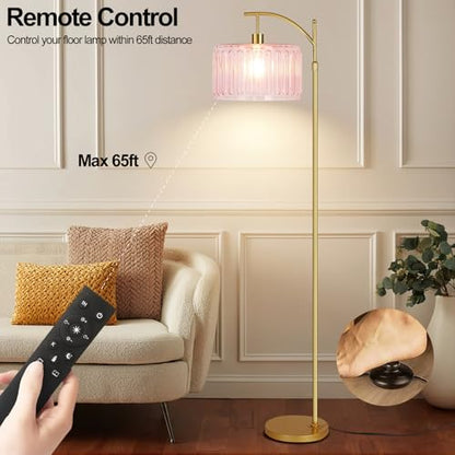 QIYIZM Pink Floor Lamp for Living Room,Bedroom,Gold Dimmable Standing Lamp with Remote,Mid Century Modern Brass Tall Lamp Boho Floor Lamps Arc Stained Glass Flower Floor Light Lamp Girls kids Bohemian - size: Floor Lamp--10
