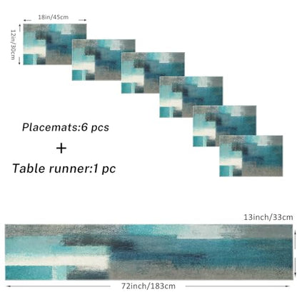 ArtSocket Table Runner and Placemats Set of 6, Teal Blue Green - color: Abstract Green