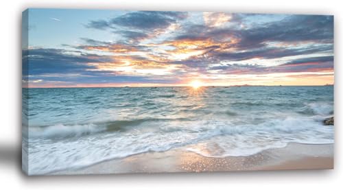 Yxbhhym-Beach Sunset Wall Art Coastal Decor Seascape Canvas Prints Ocean Picture for Living Room Decor Waves Sea Poster Landscape Painting Bedroom Wall Art Office Artwork Home Decorations - color: Bocean, size: 40"L x 20"W