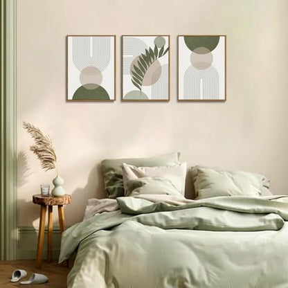 Boho Sage Green Abstract Framed Canvas Wall Art Set of 3, 16x24 inch - color: Sage Green, size: 16"x24"Natural