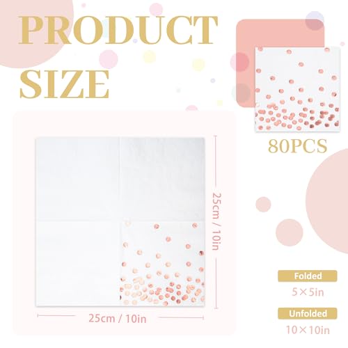 80 Pack of White Paper Cocktail Napkins with Gold Foil Polka Dot Confetti，Polka Dot Party Supplies(5 x 5 in，3-ply) (Rose Gold) - style: Pink Dot