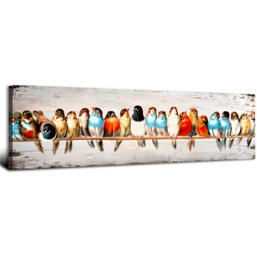 Rustic Cardinal Wall Art Colorful Birds on a Wire Picture for Living Room Red Blue Flying Animal Canvas Prints Painting Bedroom Vintage Nature Sparrow Artwork Bathroom Office Home Decorations 14x48" - color: Birds