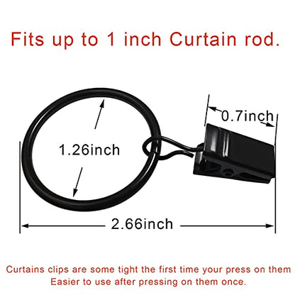 LLPJS Curtain Rings with Clips, 1.26 inch ID, 100 Pack, Black - color: Black, size: 1.26" I D Set of 100