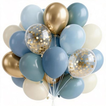 PartyWoo Dusty Blue Balloons 66pcs 12 Inch Slate Blue White Gold Balloons - color: Blue-3321