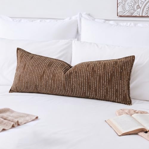 NUYECY Soft Chenille Decorative Lumbar Pillow Covers 14x36,Striped Textured Boho Long Body Pillow for Bed Brown Neutral Couch Pillowcase Set of 1 Accent Modern Sofa Cushion Livingroom Home Decor - color: Chocolate Brown, size: 36" x 14" (Pack of 1)