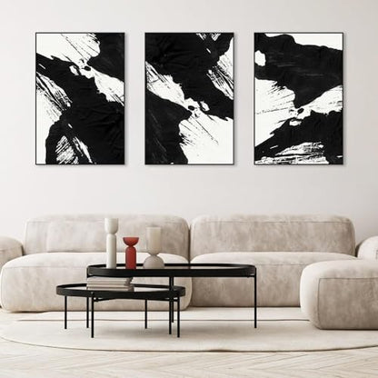 Large Framed Boho Black White Abstract Wall Art for Living Room, 24x32 In - color: Black White