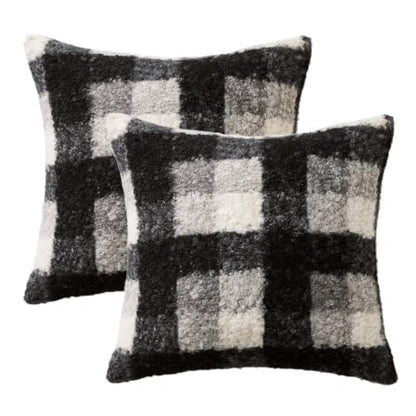 MIULEE Fall Plaid Pillow Covers Boucle Black White 20x20 Set of 2 - color: Black White, size: 20" x 20" (Pack of 2)