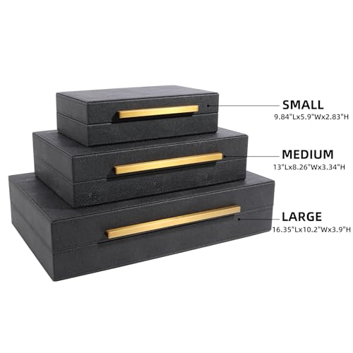 Set of 3 Decorative Boxes with Lids, Faux Shagreen Nesting Decorative Box for Home Decor, Jewelry Boxes, Photo Boxes, Keepsake Storage Boxes (Black) - color: Black