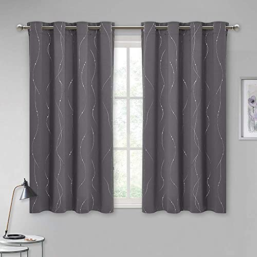 StangH Grey Printed Blackout Curtains - Grommet Thermal Insulated Privacy Protect Curtains with Silver Wave Lines Pattern for Kitchen/Small Window, W52 x L45 inches, Grey, 2 Panels - color: Silver Grey, size: 52"W x 45"L (Pack of 2)