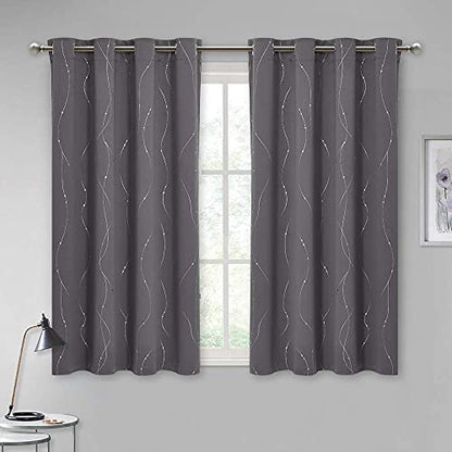 StangH Grey Printed Blackout Curtains - Grommet Thermal Insulated Privacy Protect Curtains with Silver Wave Lines Pattern for Kitchen/Small Window, W52 x L45 inches, Grey, 2 Panels - color: Silver Grey, size: 52"W x 45"L (Pack of 2)