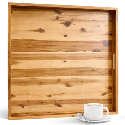 TIDITA 24" x 24" Square Wooden Ottoman Tray, Built-in Handles, Serving Tray - color: Acacia, size: 24" x 24" x 2.4"