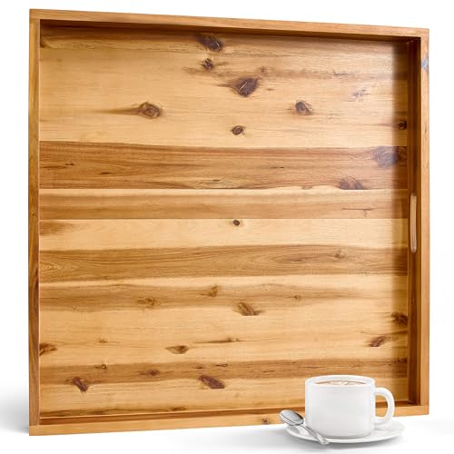 TIDITA 24" x 24" Square Wooden Ottoman Tray, Built-in Handles, Serving Tray - color: Acacia, size: 24" x 24" x 2.4"