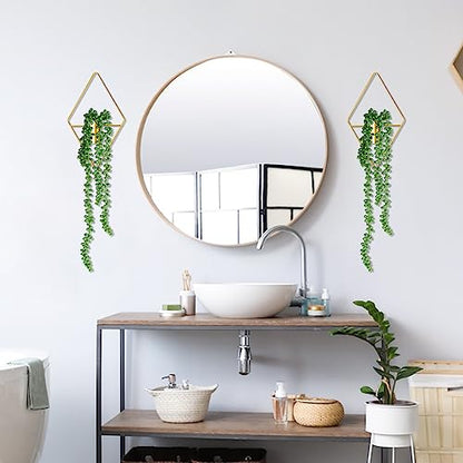 Jexine 2 Pcs Boho Wall Decor Gold Hanging Planters with Artificial Plants Wall Art Mounted Metal Home Decor Display Bedroom Bathroom Living Room (Succulent Plants) - style: Succulent Plants