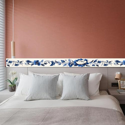 HOMETITUTE Peel and Stick Wallpaper Border 4x196in Blue Floral Pattern - color: blue flowers