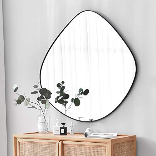 Irregular Wall Mirror Matel Matte Black Framed Wall Mirror for Living Room Bedroom Bathroom Entryway Wall Decor 32.0" L x 31.5" W ELE-002B - color: Black, size: 32.0"L x 31.5"W