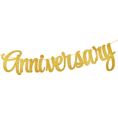 PALASASA Gold Glittery Happy Anniversary Banner