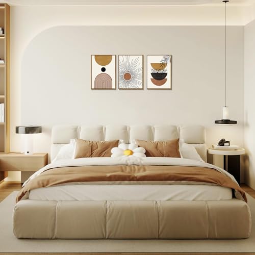 Boho Abstract Sun Framed Canvas Wall Art Set of 3, 12x16 inch - color: Boho Sun, size: 12"x16"Natural