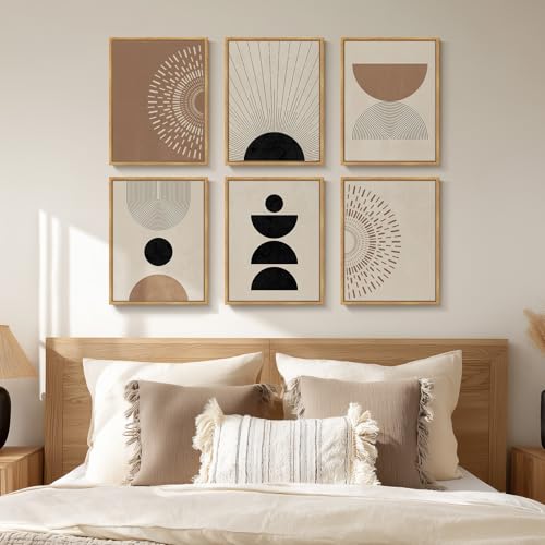6 Piece Framed Boho Modern Neutral Wall Art for Living Room, 11x14 Inch - color: Neutral