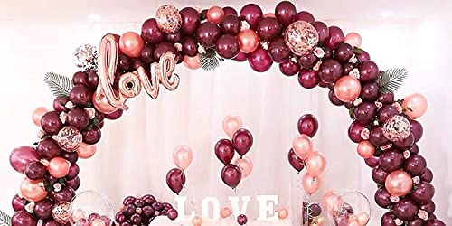 Burgundy Rose Gold 60 Packs 12 Inches Wine Red Latex Balloon - color: Burgundy Rose Gold