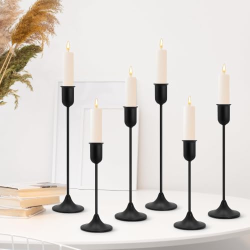 6 Pcs Black Candle Holders Set, Vintage Home Decor – Modern Taper Candlestick Holders for Wedding, Table Centerpieces – Great Gift for Housewarming, Birthday Parties, Wedding & Christmas Season - color: Black 6 Pieces