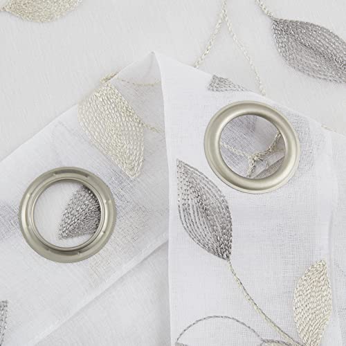 Bujasso Embroidered Leaf Sheer Curtains, Gray Beige 38" Wx63 Lx2 - color: Yellow Grey, size: 38"W x 63"L (Pack of 2)