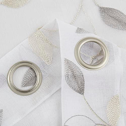 Bujasso Embroidered Leaf Sheer Curtains, Gray Beige 38" Wx90 Lx2 - color: Yellow Grey, size: 38"W x 90"L (Pack of 2)