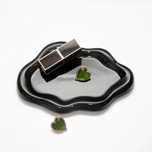 Jewelry Dish Trinket Tray for Women, Ring Dish Holder, Unique Cloud Shape Ceramic Plate Cute Things Vanity Aesthetic Room Decor Mother's Day Birthday (Balck) - color: Balck