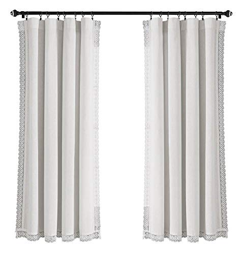 Lush Decor Rosalie Light Filtering Window Curtain Panel Set- Pair- Vintage Farmhouse & French Country Style Curtains - Timeless Dreamy Drape - Romantic Lace Trim - 54" W x 63" L, White - color: White, size: 54"W x 63"L (Pack of 2), style: Window Panel