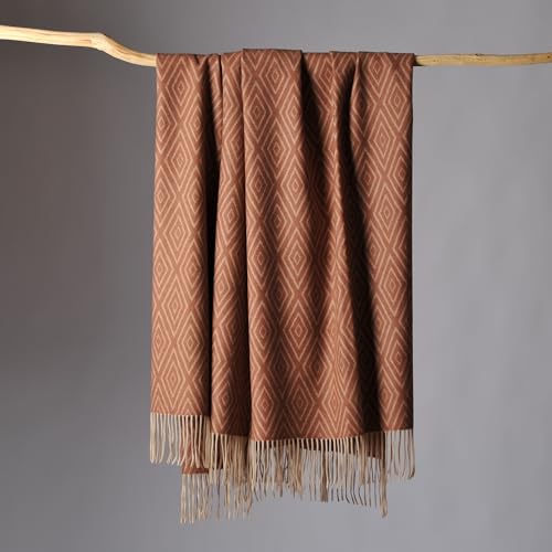 CUDDLE DREAMS Premium Cashmere Throw Blanket with Fringe (Diamond Ochre) - color: Diamond Ochre