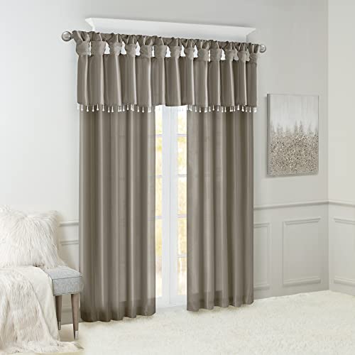 Madison Park Faux Silk Valances for Windows with Beads, 50x26 Pewter - color: Pewter, size: 50"W x 26"L (Pack of 1), style: Valance