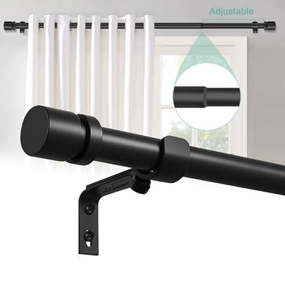 Ottsuls Curtain Rods for Windows, 32 to 132 or 143 Inches Max Adjustable Length, 1 Inch Diameter, Black Decorative Curtain Rod Set, Rustproof Heavy Duty Metal Pole with Brackets - size: 32" to 132"