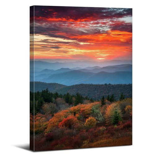 Blue Ridge Mountains Wall Art Sunset Smoky Mountain Canvas Prints Pictures for Living Room Nature Landscape Paintings National Park Poster Misty Forest Misty Forest Artwork for Home Decoration 12x16" - color: Blue Ridge, size: 16"L x 12"W