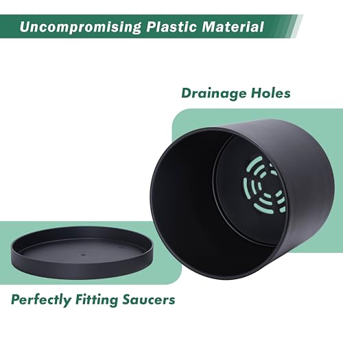 D'vine Dev Plastic Planter Pot with Saucer, 10 in, Black, 74-X-B-2 - color: Matte Black, size: 10 Inch