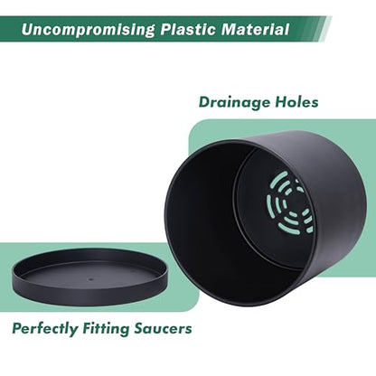 D'vine Dev Plastic Planter Pot with Saucer, 10 in, Black, 74-X-B-2 - color: Matte Black, size: 10"