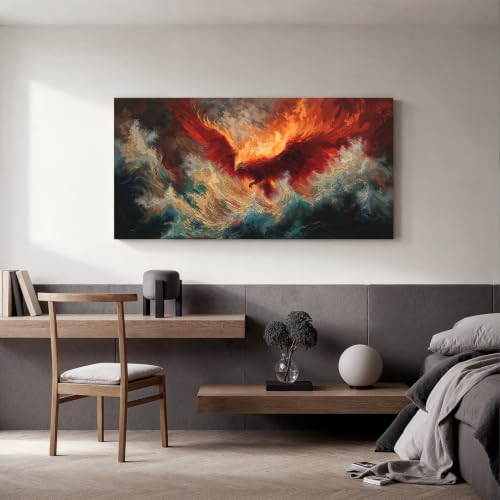 Red Fire Phoenix Wall Art Prints 20"x40" Abstract Wall Art For Bedroom - color: HX6C, size: 40"L x 20"W