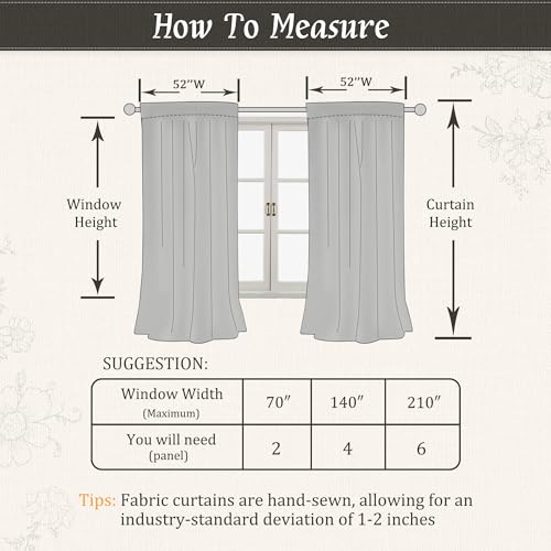 LAMIT Floral Linen Window Curtains 63 Inch Length, 2 Panels, Black - color: Black on Beige, size: 52"W x 63"L (Pack of 2)
