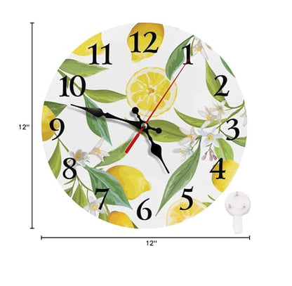 Britimes Round Wall Clock Silent Non-Ticking 12", Lemon Summer - size: 12" Round